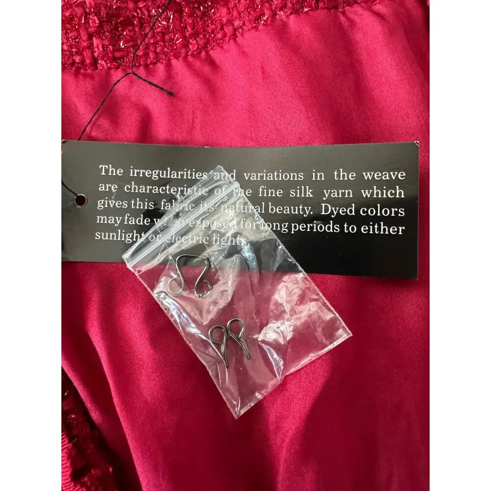 NWT WinterSilks red silk Multi Woven tweed collarless blazer coat size XL